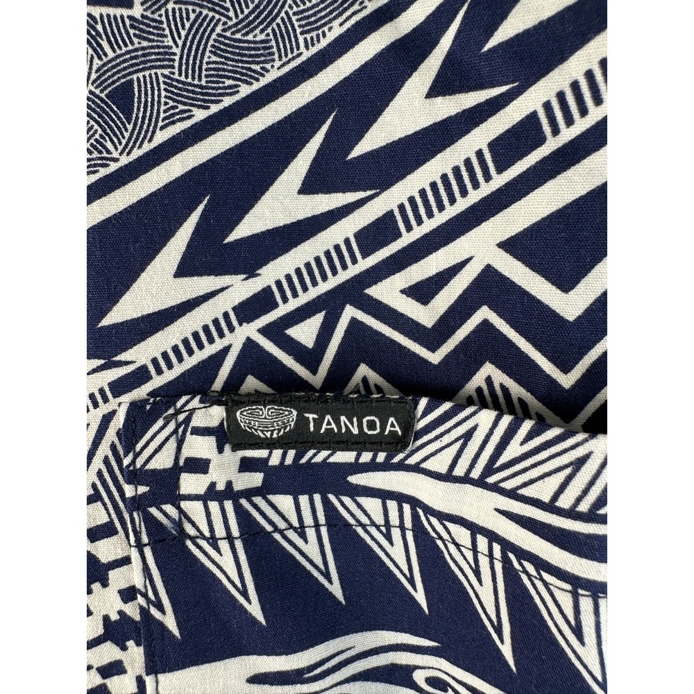 Tanoa Polynesian Tribal Hawaiian Shirt Men M Blue White 100% Cotton Fiji - Picture 7 of 13